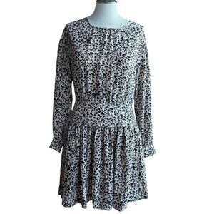 Rebecca Taylor Women's Black Animal Print Silk Long Sleeve Mini Dress Size‎ 4